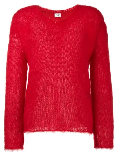 Saint Laurent Knitted V Neck Sweater In Red