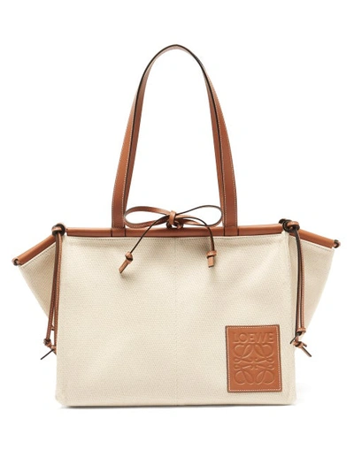 Loewe Cushion Canvas And Leather Tote Bag In Light Oat