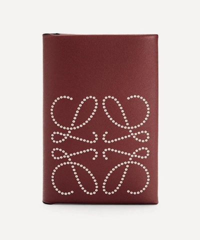 Loewe Brand Bifold Leather Card Case In Berry/light Oat
