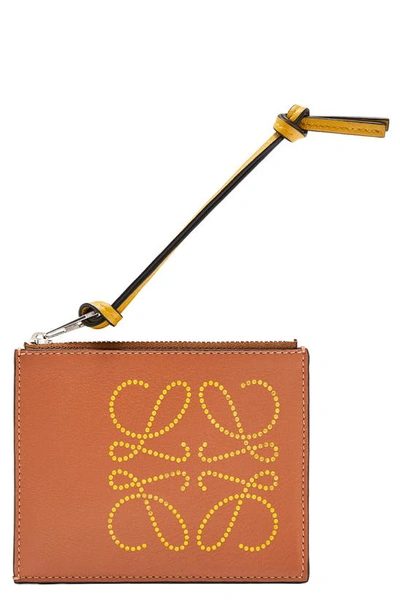 Loewe Brand Leather Coin Six Card Holder In Tan/ochre