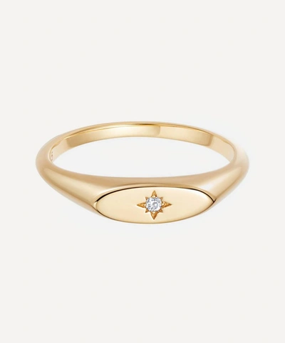 Astley Clarke Celestial Orbit 18ct Yellow Gold-plated Vermeil Sterling Silver And White Sapphire Signet Ring