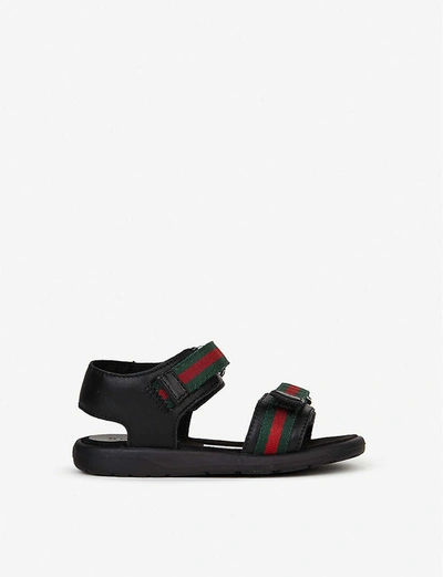 Gucci Kids' Leather Sandals With Web Stripes In Black