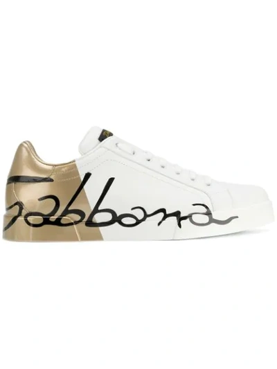 Dolce & Gabbana Portofino Sneakers In Leather And Patent In White