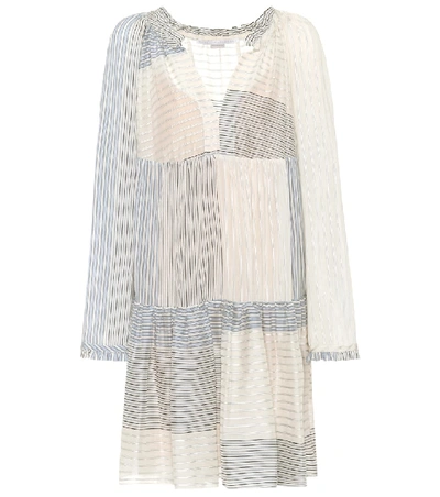 Stella Mccartney Woman Patchwork-effect Striped Cotton And Silk-blend Mini Dress Light Blue