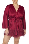 Rya Collection Swan Feather-hem Robe, Inclusive Sizing In Sangria