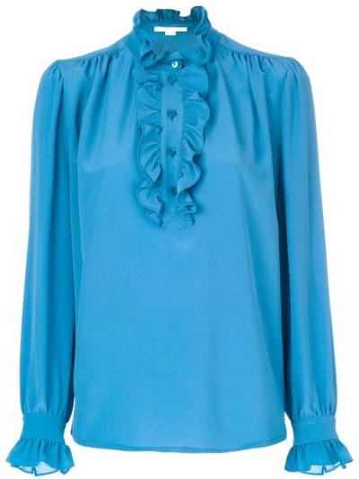 Stella Mccartney Meredith Ruffle-trimmed Silk Blouse In Blue
