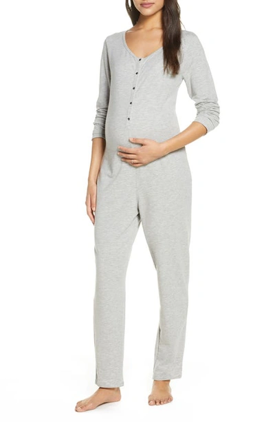 Belabumbum Maternity/nursing Henley Jumpsuit In Grey Marle