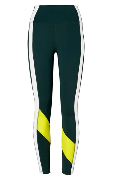 Tory Sport By Tory Burch Weightless Colorblock High Waist Leggings In Conifer / Citrea