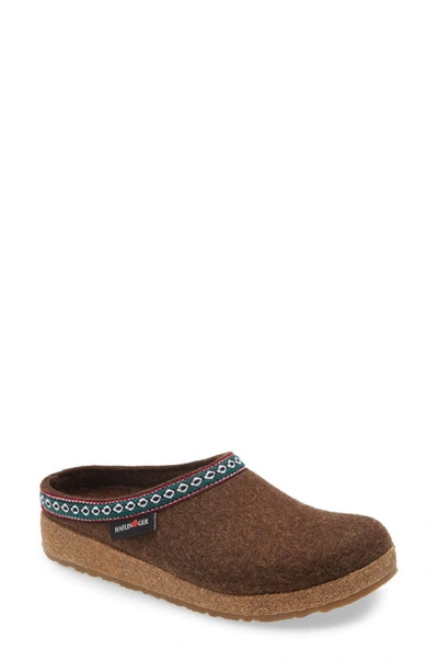Haflinger Grizzly Clog Slipper In Chocolate Wool