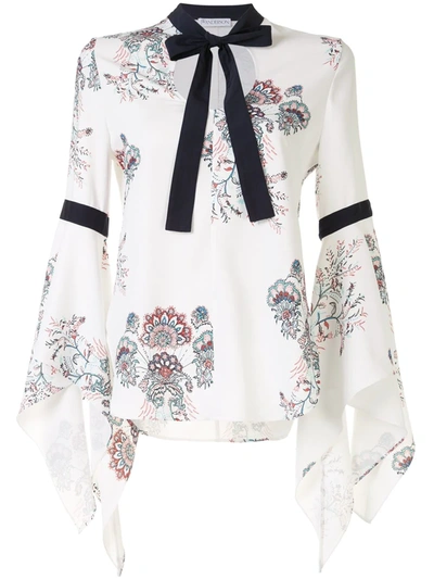 Jw Anderson Floral-print Flutter-sleeve Blouse In White