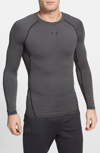 Under Armour Men's Heatgear Armour Long Sleeve Compression Shirt In Carbon Heather/ Black