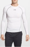 Under Armour Heatgear Compression Fit Long Sleeve T-shirt In White/ Graphite