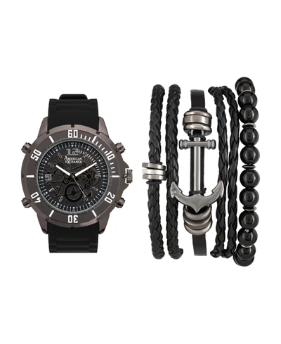 American Exchange Men's Shiny Black Analog Quartz Watch And Stackable Gift Set