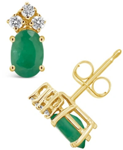 Macy's Emerald (1-3/8 Ct. T.w.) And Diamond (1/8 Ct. T.w.) Stud Earrings In 14k Yellow Gold (also In Sapphi