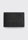 Bottega Veneta Men's Woven Leather Card Case In Black