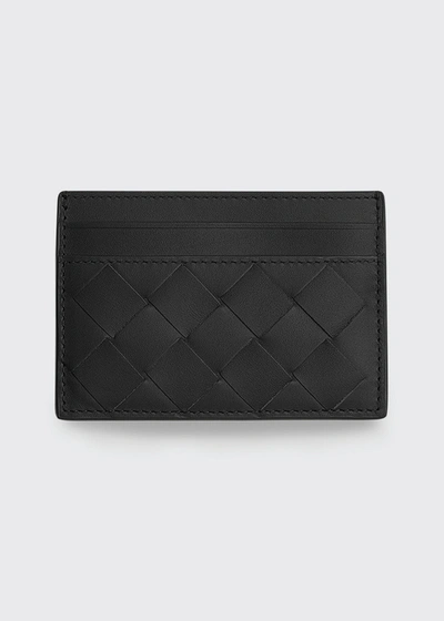 Bottega Veneta Men's Woven Leather Card Case In Black