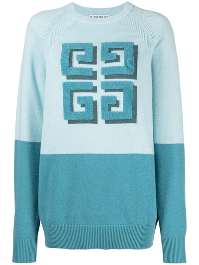 Givenchy Logo Knit Cashmere Crewneck Sweater In Blue