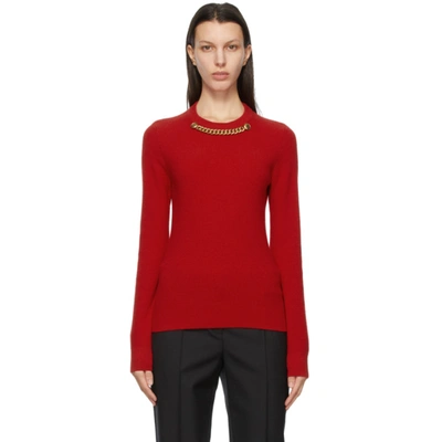 Givenchy Chain-embellished Ribbed Wool And Cashmere-blend Sweater In Rot