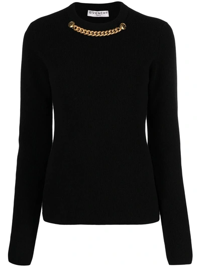 Givenchy Fitted Wool/cashmere Sweater W/ Chain Collar In Black