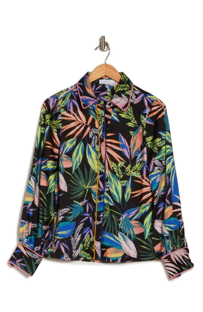 Milly Juliette Tropical Palm Button Front Shirt In Black Mult