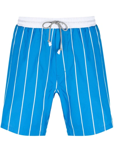 Brunello Cucinelli Men's Exclusive Striped Swim Shorts In Azzurro