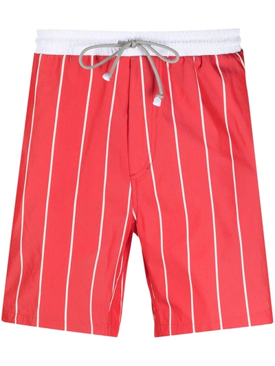 Brunello Cucinelli Men's Exclusive Striped Swim Shorts In Rosso