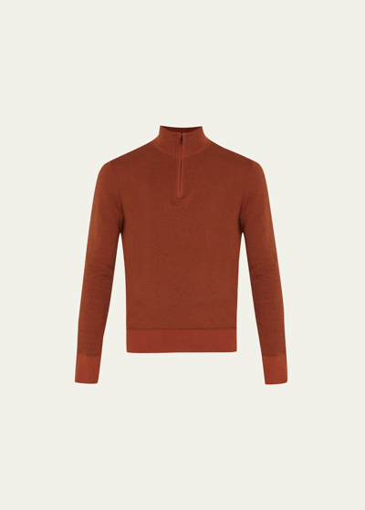 Loro Piana Roadster Striped Cashmere Half-zip Sweater In Orange