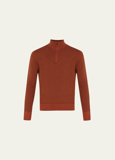 Loro Piana Roadster Striped Cashmere Half-zip Jumper In Orange