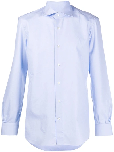 Mazzarelli Spread-collar Houndstooth Shirt In Blue