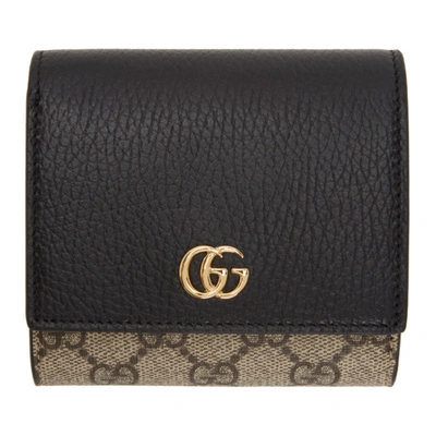 Gucci Beige & Black Small Gg Supreme Marmont Flap Wallet In 1283 Black/beige/ebo