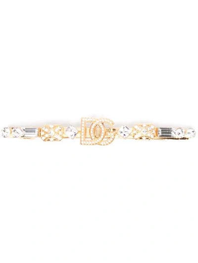 Dolce & Gabbana Dg-logo Crystal-embellished Hairclip In Gold