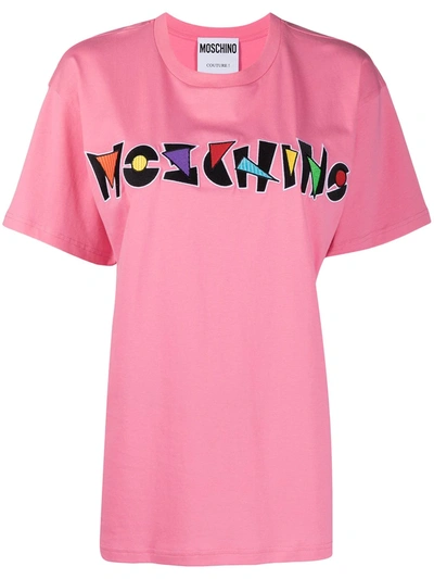 Moschino Logo Cotton Oversized T-shirt In Pink/multicolor