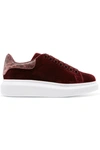 Alexander Mcqueen 'larry' Chunky Outsole Snake Embossed Collar Velvet Sneakers In Burgundy