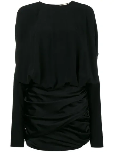 Saint Laurent Contrast-panel Draped Mini Dress In Black