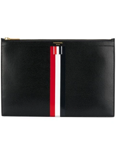 Thom Browne Tricolour Zipper Tablet Holder In Black