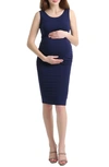 Kimi And Kai Delia Ruched Maternity Tank Dress In Navy