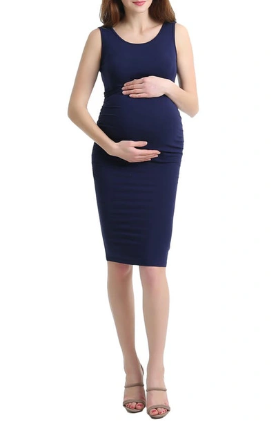 Kimi And Kai Delia Ruched Maternity Tank Dress In Navy