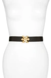 Raina Double Bee Clasp Leather Belt In Black