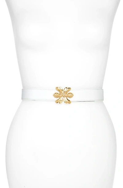 Raina Double Bee Clasp Leather Belt In White