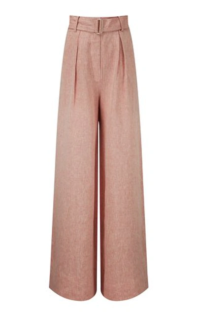 Matthew Bruch Wide Leg Pleated Pant - Dusty Rose Melange Linen - Size 4 In Pink