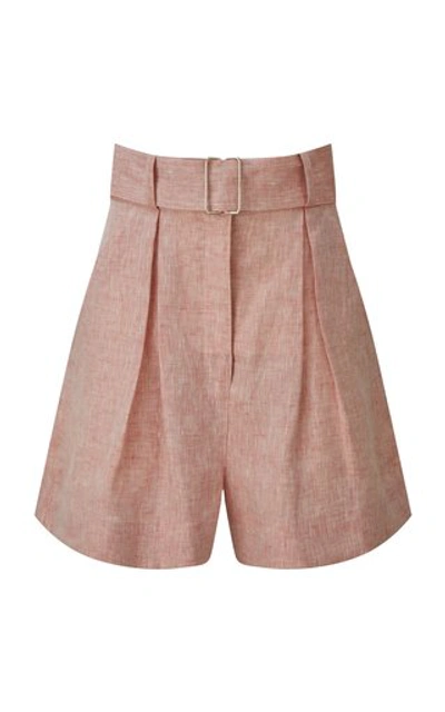 Matthew Bruch Women's Pleated Linen Shorts In Pink