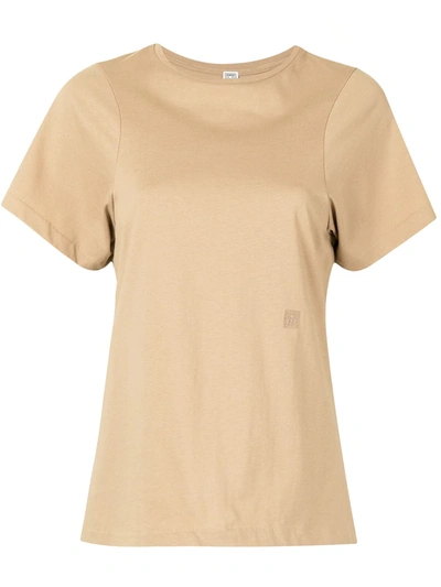 Totême Embroidered Logo Round Neck T-shirt In Beige