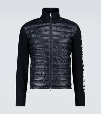 Moncler Nylon Down & Jacquard Knit Sweater In Blue