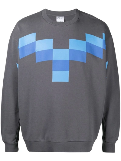 Marcelo Burlon County Of Milan Cotton Crewneck Sweatshirt With Logo Print In Blue