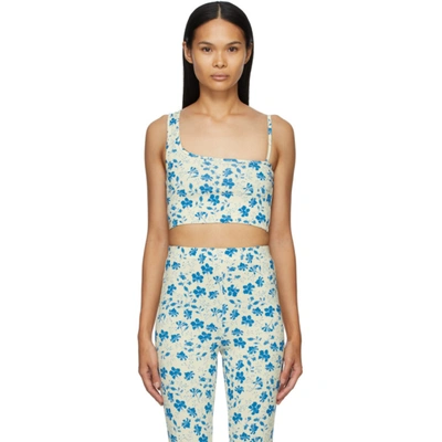 Pushbutton Ssense Exclusive Yellow & Blue Single Strap Crop Tank Top In Blue Floral