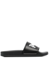 Palm Angels Logo-embossed Flat Slides In Black