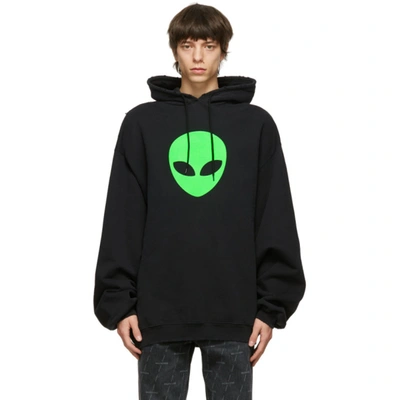 Balenciaga Alien-print Distressed Cotton Hooded Sweatshirt In Black