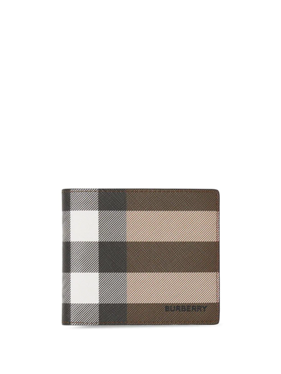 Burberry Check E-canvas Bifold Wallet In Braun