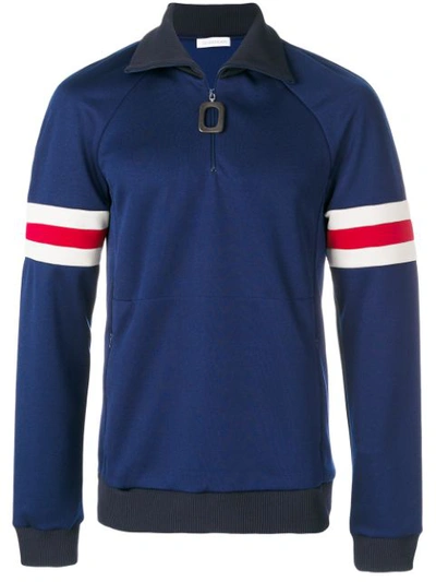 Jw Anderson Striped-sleeve Half-zip Jersey Sweatshirt In Midnight Blue