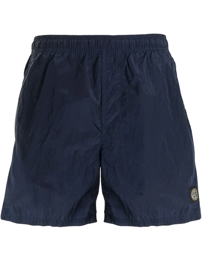 Stone Island Logo-patch Crinkled Swim Shorts In Avio Blue